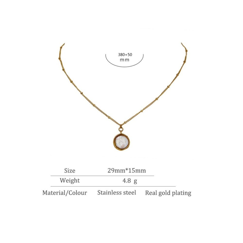 NEW 18K Gold Plated Mother Of Pearl Shell Oval Pendant Necklace - Picture 5 of 6